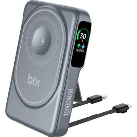 Bix TPB16 10000 mAh 20W PD Hızlı Şarj ve 15W MagSafe Gri OLED Ekranlı Manyetik Kablosuz Powerbank