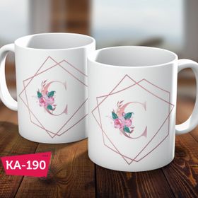 Biz Dijital Ç Harf Pink Rose Baskılı Hediyelik Kahve Kupa Bardak