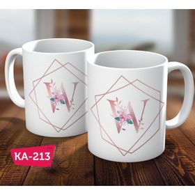Biz Dijital W Harf Pink Rose Baskılı Hediyelik Kahve Kupa Bardak