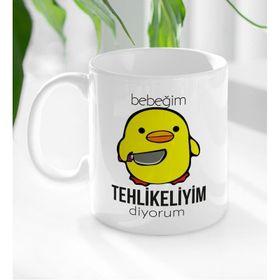 BK 1 Gift Bebeğim Tehlikeliyim Diyorum Tasarımlı Beyaz Kupa Bardak