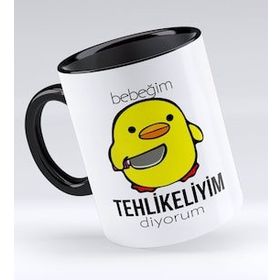 BK 1 Gift Bebeğim Tehlikeliyim Diyorum Tasarımlı Siyah Kupa Bardak