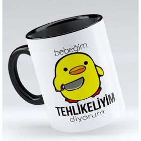 BK 1 Gift Bebeğim Tehlikeliyim Diyorum Tasarımlı Siyah Kupa Bardak