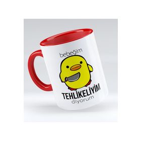 BK 1 Gift Bebeğim Tehlikeyim Diyorum Tasarımlı Kırmızı Beyaz Kupa Bardak