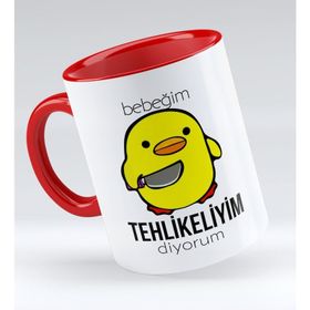 BK 1 Gift Bebeğim Tehlikeyim Diyorum Tasarımlı Kırmızı Beyaz Kupa Bardak