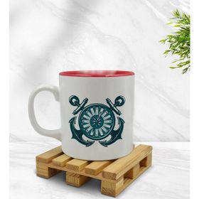 BK 1 Gift Çapa ve Pusula Tasarımlı İçi Kırmızı Renkli Kupa Bardak