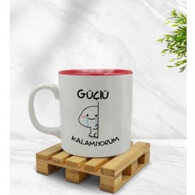 BK 1 Gift Güçlü Kalamıyorum Tasarımlı İçi Kırmızı Renkli Kupa Bardak