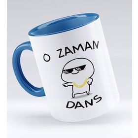BK 1 Gift O Zaman Dans Tasarımlı Mavi Beyaz Kupa Bardak