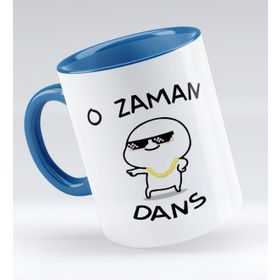 BK 1 Gift O Zaman Dans Tasarımlı Mavi Beyaz Kupa Bardak