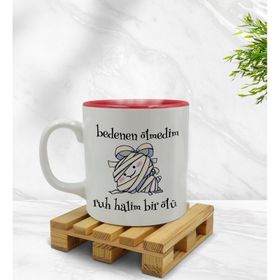 BK 1 Gift Ruh Halim Bir Ölü Tasarımlı İçi Kırmızı Beyaz Renkli Kupa Bardak