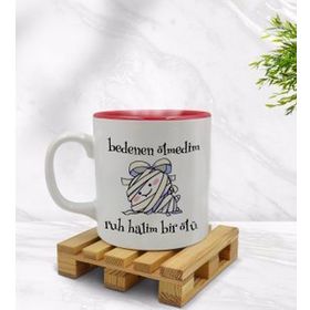 BK 1 Gift Ruh Halim Bir Ölü Tasarımlı İçi Kırmızı Beyaz Renkli Kupa Bardak