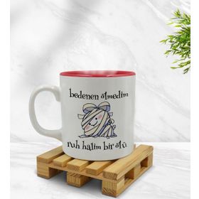 BK 1 Gift Ruh Halim Bir Ölü Tasarımlı İçi Kırmızı Beyaz Renkli Kupa Bardak
