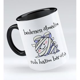 BK 1 Gift Ruh Halim Bir Ölü Tasarımlı Siyah Kupa Bardak