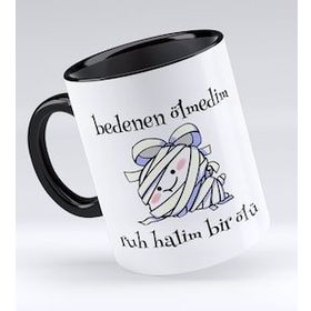 BK 1 Gift Ruh Halim Bir Ölü Tasarımlı Siyah Kupa Bardak