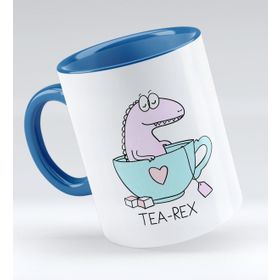 BK 1 Gift Tea Rex Tasarımlı Mavi Beyaz Kupa Bardak