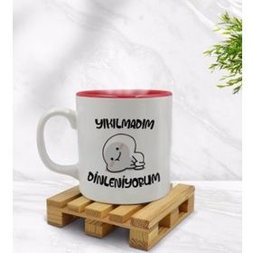 BK 1 Gift Yıkılmadım Dinleniyorum Tasarımlı İçi Kırmızı Beyaz Renkli Kupa Bardak