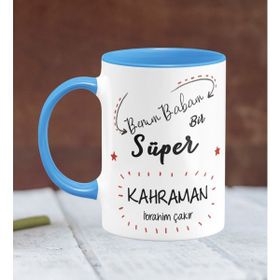 BK 17-313M Kişiye Özel Babalar Günü Temalı Beyaz Mavi Kupa Bardak