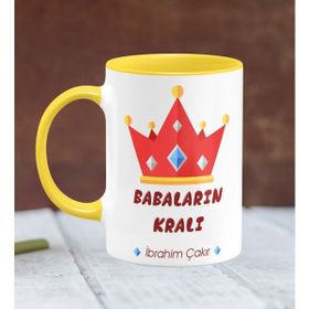 BK 19-339S Kişiye Özel Babalar Günü Temalı Sarı Beyaz Kupa Bardak