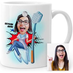 BK 4 Kişiye Özel Diş Hekimi Karikatür Beyaz Kupa Bardak