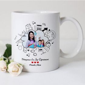 BK 4 Kişiye Özel Dünyanın En Iyi Öğretmeni Tasarımlı Beyaz Kupa Bardak