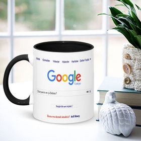 BK Babaya Özel Google Siyah Kupa Beyaz Bardak