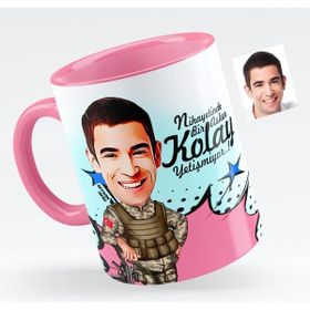 BK Bay Asker Karikatürlü Pembe Kupa Bardak