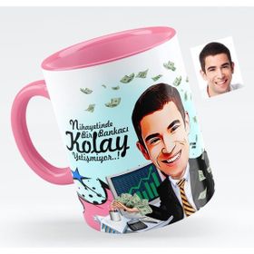 BK Bay Bankacı Karikatürlü Pembe Kupa Bardak
