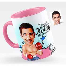 BK Bay Boksör Karikatürlü Pembe Kupa Bardak