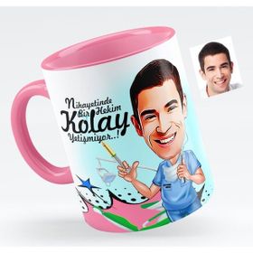 BK Bay Diş Hekimi Karikatürlü Pembe Kupa Bardak