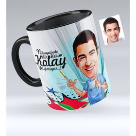 BK Bay Diş Hekimi Karikatürlü Siyah Kupa Bardak