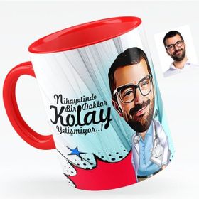 BK Bay Doktor Karikatürlü Kırmızı Kupa Bardak