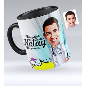 BK Bay Doktor Karikatürlü Siyah Kupa Bardak