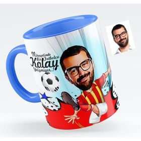BK Bay Futbolcu Sarı Kırmızı Karikatürlü Mavi Kupa Bardak