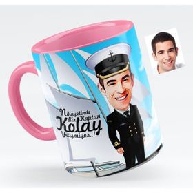 BK Bay Gemi Kaptanı Karikatürlü Pembe Kupa Bardak