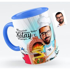BK Bay Kebapçı Ustası Karikatürlü Mavi Kupa Bardak