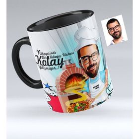 BK Bay Kebapçı Ustası Karikatürlü Siyah Kupa Bardak