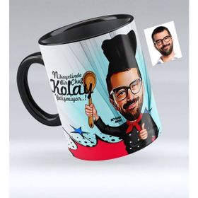 BK Bay Master Chef Karikatürlü Siyah Kupa Bardak