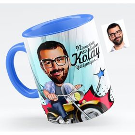 BK Bay Motorcu Karikatürlü Mavi Kupa Bardak