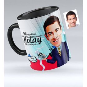 BK Bay Muhasebeci Karikatürlü Siyah Kupa Bardak
