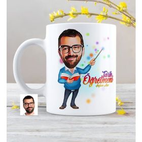 BK Bay Öğretmen Karikatürlü Beyaz Kupa Bardak