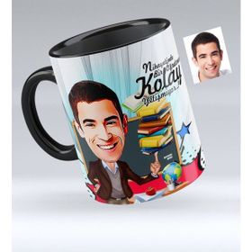 BK Bay Öğretmen Karikatürlü Siyah Kupa Bardak