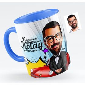 BK Bay Patron Karikatürlü Mavi Kupa Bardak