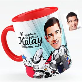 BK Bay Polis Karikatürlü Kırmızı Kupa Bardak