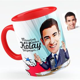BK Bay Sunucu Karikatürlü Kırmızı Kupa Bardak