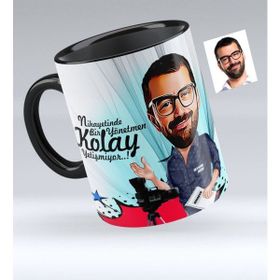 BK Bay Yönetmen Karikatürlü Siyah Kupa Bardak