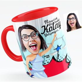 BK Bayan Avukat Karikatürlü Kırmızı Kupa Bardak