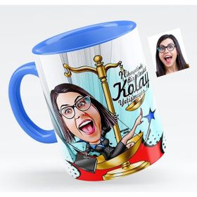 BK Bayan Avukat Karikatürlü Mavi Kupa Bardak