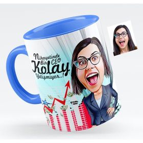 BK Bayan Ceo Karikatürlü Mavi Kupa Bardak
