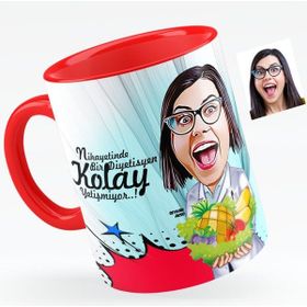 BK Bayan Diyetisyen Karikatürlü Kırmızı Kupa Bardak