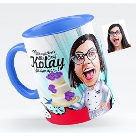 BK Bayan Master Chef Karikatürlü Mavi Kupa Bardak
