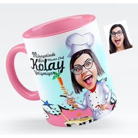BK Bayan Master Chef Karikatürlü Pembe Kupa Bardak